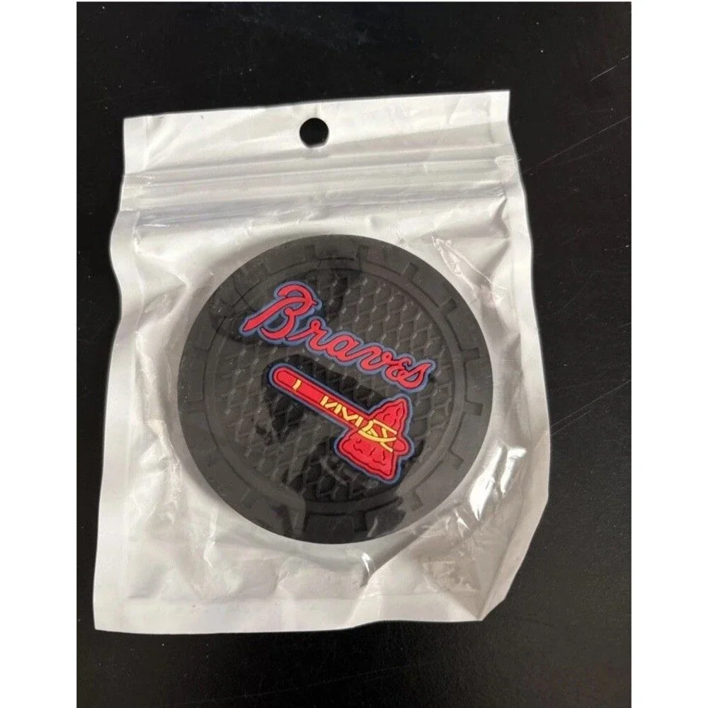 Atlanta Braves (2 pc) Car Cup Holder Mat Pad Silicone Coasters Black 2.75